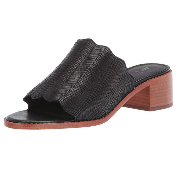 FRYE Cindy Black Leather Wave Sandals Size 10 w/Box - Picture 2 of 13